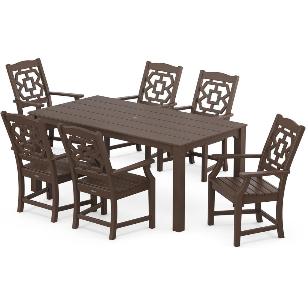 imageMartha Stewart by POLYWOOD Chinoiserie Arm Chair 7Piece Parsons Dining Set Exclusive in TeakMahogany
