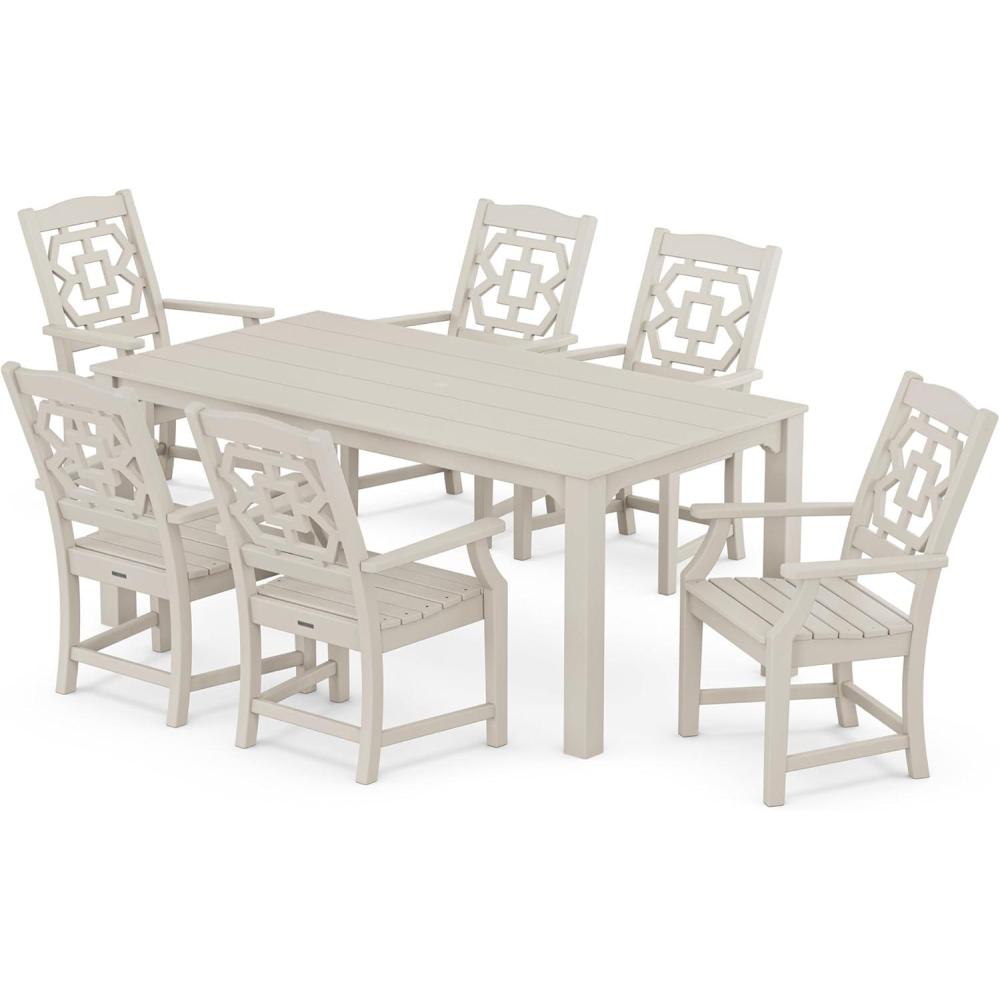imageMartha Stewart by POLYWOOD Chinoiserie Arm Chair 7Piece Parsons Dining Set Exclusive in TeakSand