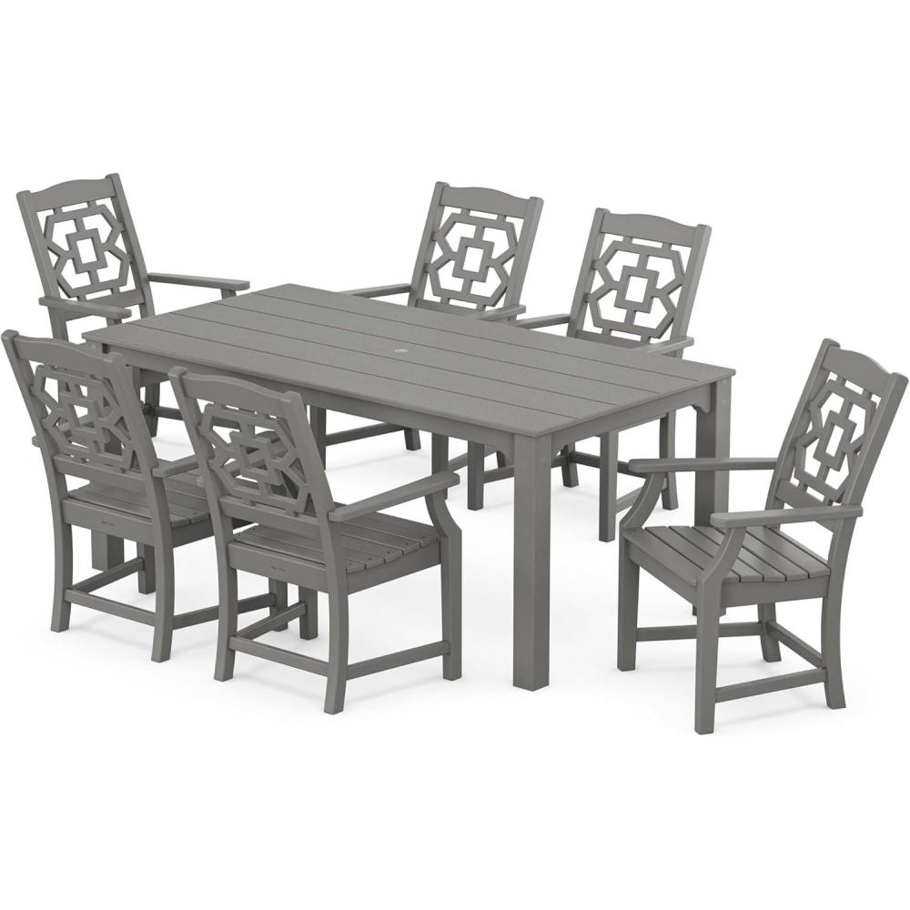 imageMartha Stewart by POLYWOOD Chinoiserie Arm Chair 7Piece Parsons Dining Set Exclusive in TeakSlate Grey