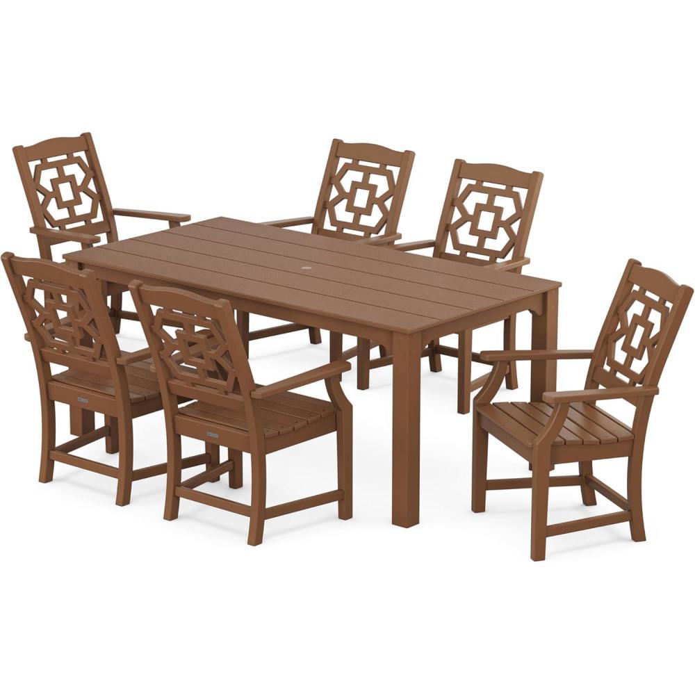 imageMartha Stewart by POLYWOOD Chinoiserie Arm Chair 7Piece Parsons Dining Set Exclusive in TeakTeak