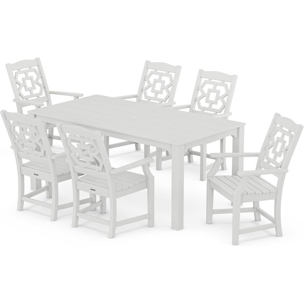 imageMartha Stewart by POLYWOOD Chinoiserie Arm Chair 7Piece Parsons Dining Set Exclusive in TeakWhite