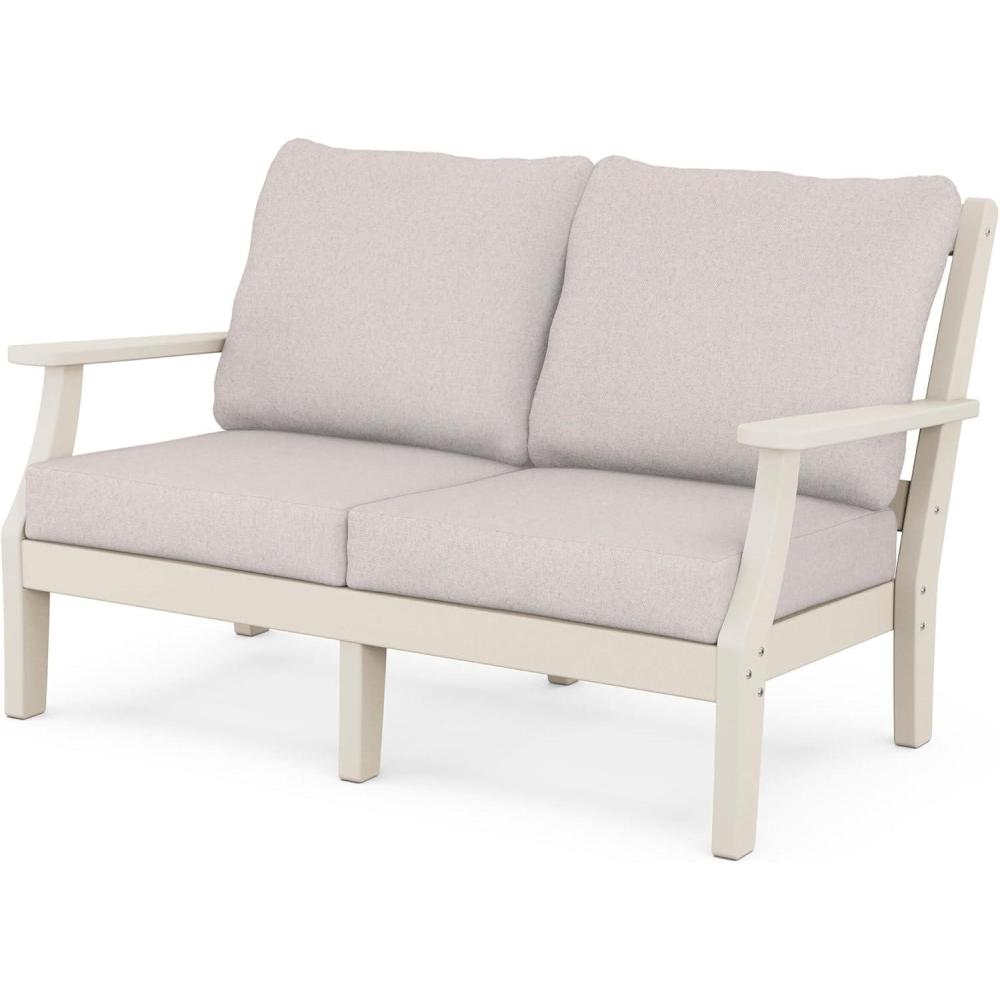 imageMartha Stewart by POLYWOOD Chinoiserie Deep Seating Loveseat in MahoganySpiced BurlapSand  Dune Burlap