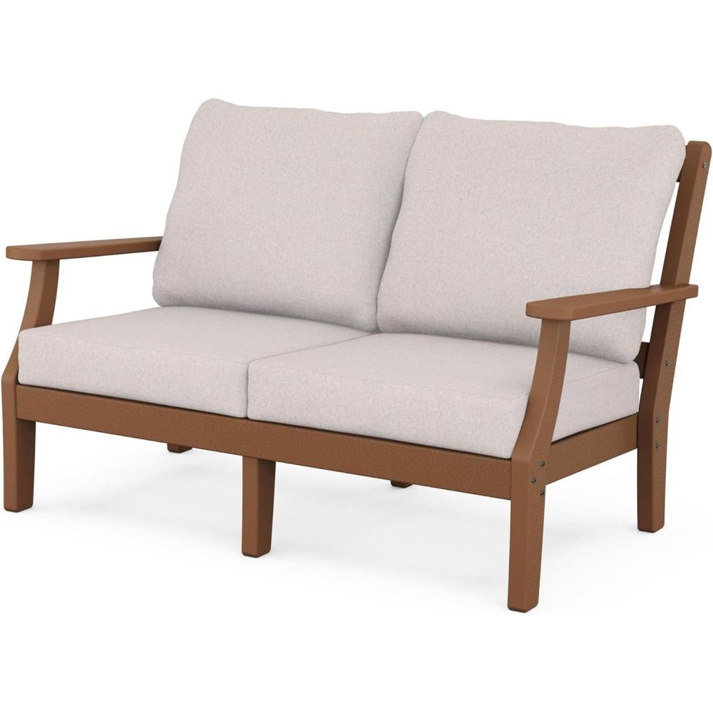 imageMartha Stewart by POLYWOOD Chinoiserie Deep Seating Loveseat in MahoganySpiced BurlapTeak  Dune Burlap