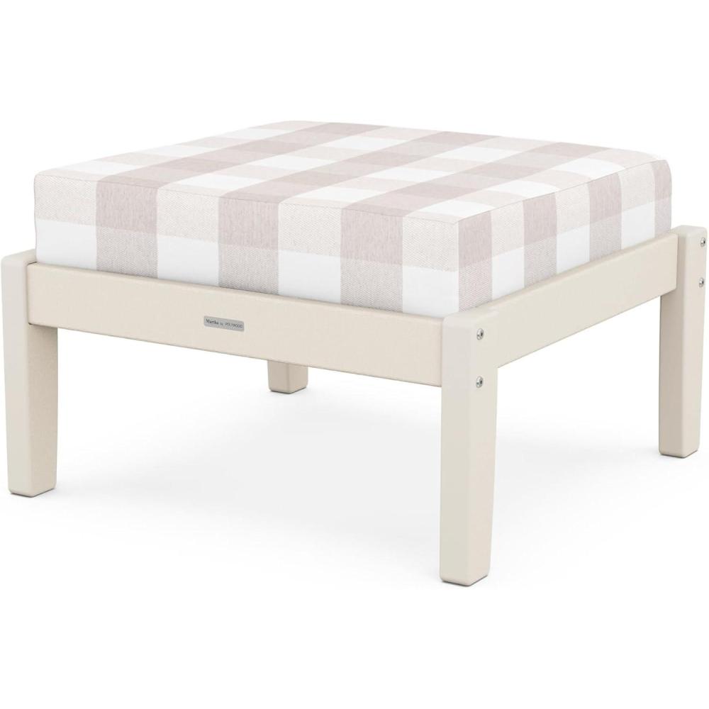 imageMartha Stewart by POLYWOOD Chinoiserie Deep Seating Ottoman in SandAsh CharcoalSand  Buffalo Plaid Dune Burlap