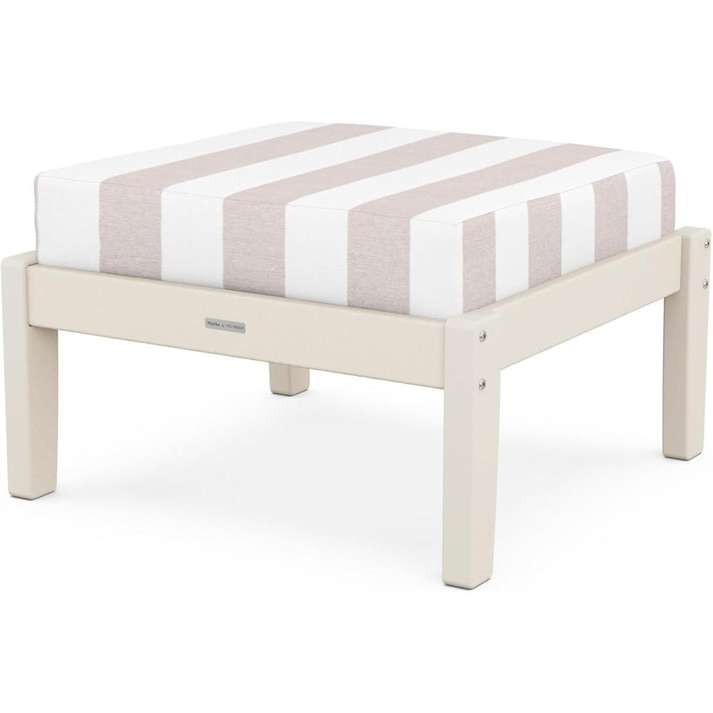 imageMartha Stewart by POLYWOOD Chinoiserie Deep Seating Ottoman in SandAsh CharcoalSand  Cabana Stripe Dune Burlap