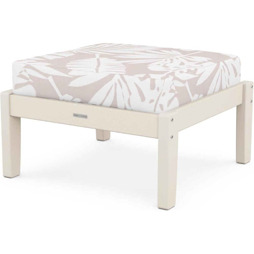 imageMartha Stewart by POLYWOOD Chinoiserie Deep Seating Ottoman in SandAsh CharcoalSand  Leaf Dune Burlap
