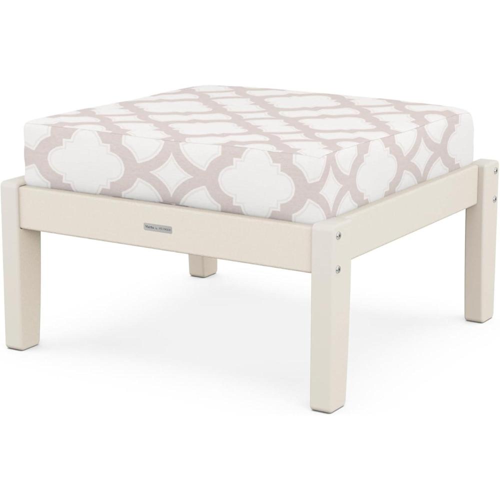 imageMartha Stewart by POLYWOOD Chinoiserie Deep Seating Ottoman in SandAsh CharcoalSand  Trellis Dune Burlap