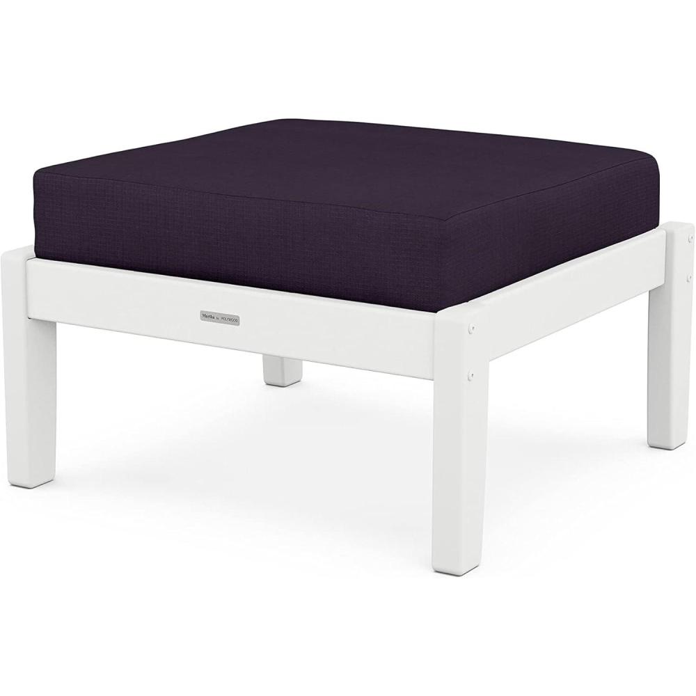 imageMartha Stewart by POLYWOOD Chinoiserie Deep Seating Ottoman in SandAsh CharcoalWhite  Navy Linen