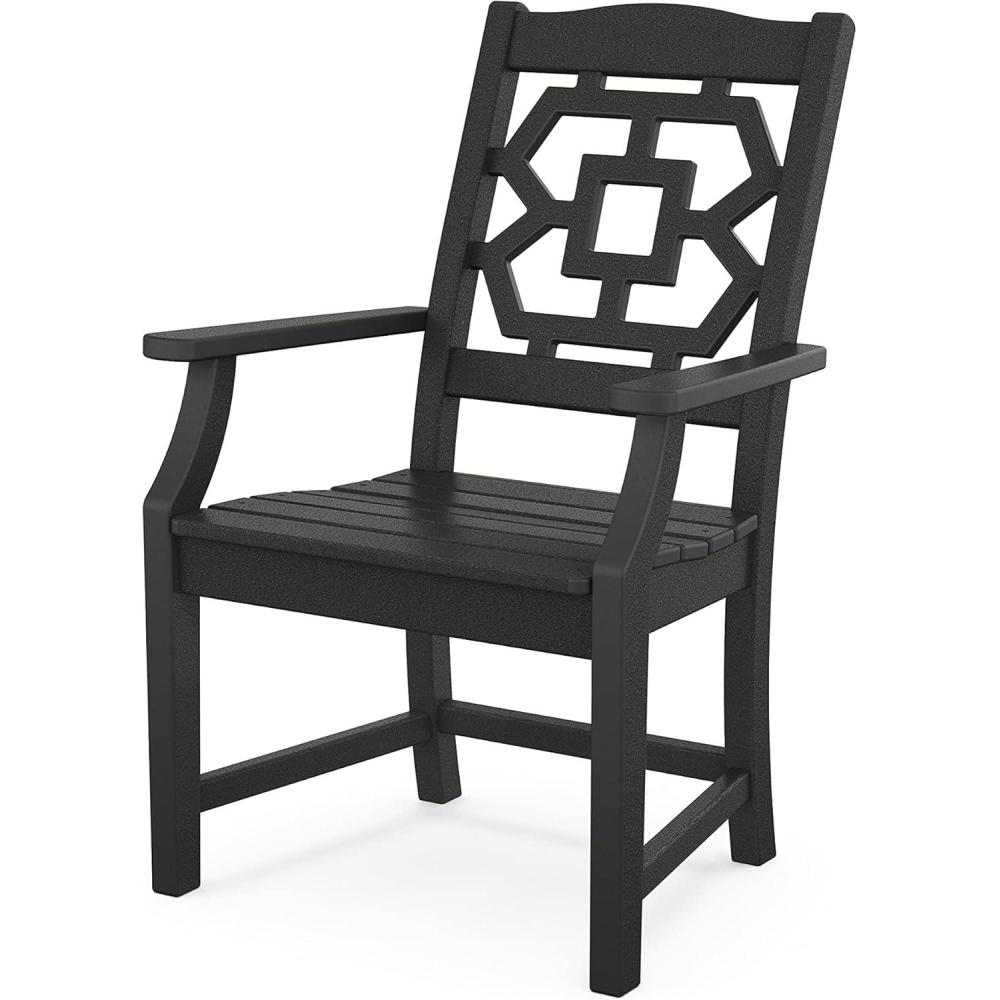 imageMartha Stewart by POLYWOOD Chinoiserie Outdoor Dining Arm Chair Slate Grey Durable HDPE AllWeather Comfortable Patio Seating with Lattice Back Backyard Garden Furniture Made in The USABlack