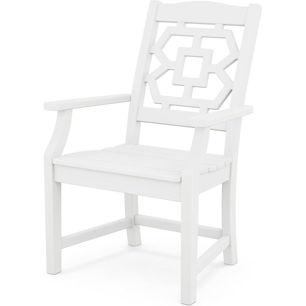imageMartha Stewart by POLYWOOD Chinoiserie Outdoor Dining Arm Chair Slate Grey Durable HDPE AllWeather Comfortable Patio Seating with Lattice Back Backyard Garden Furniture Made in The USAWhite