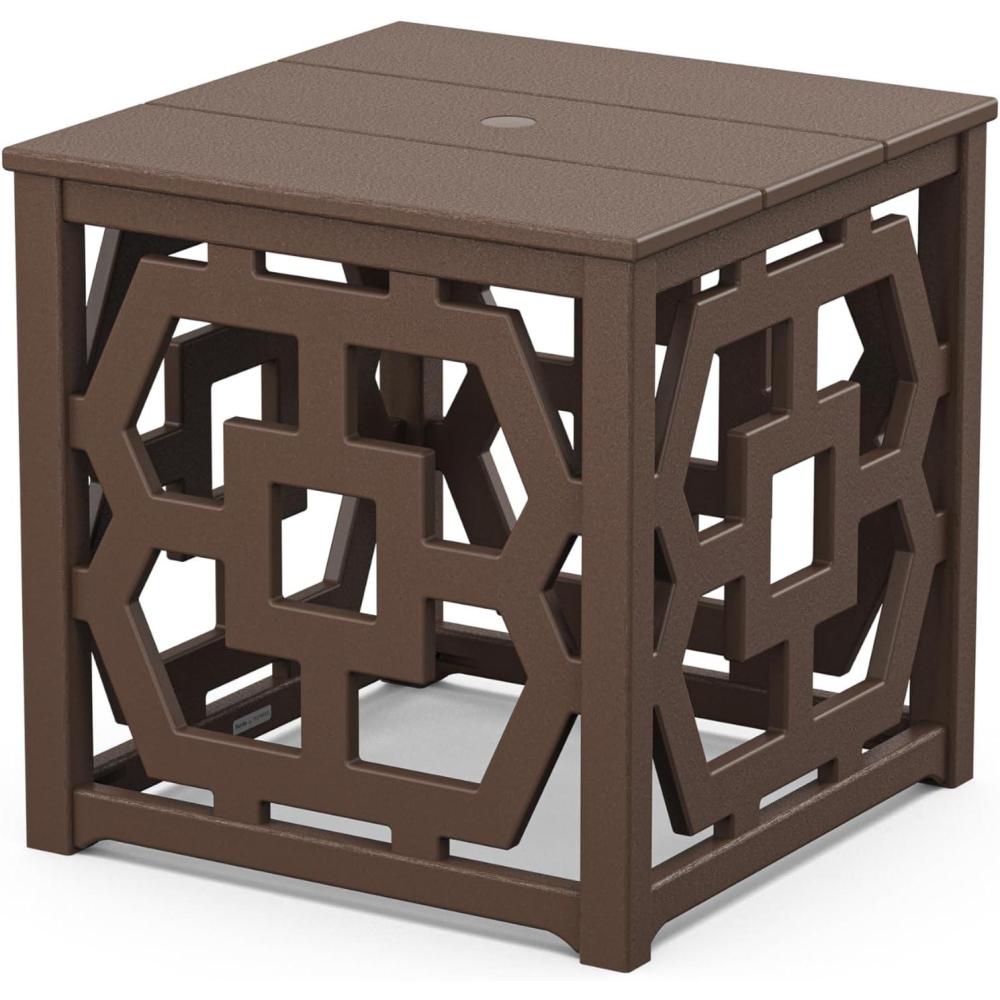 imageMartha Stewart by POLYWOOD Chinoiserie Outdoor Umbrella Stand Accent Table White Lattice 22x22 Square Durable HDPE AllWeather Small Patio Furniture for Backyard Deck Garden Made in The USAMahogany