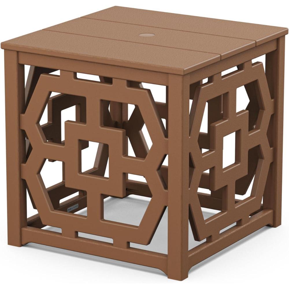 imageMartha Stewart by POLYWOOD Chinoiserie Outdoor Umbrella Stand Accent Table White Lattice 22x22 Square Durable HDPE AllWeather Small Patio Furniture for Backyard Deck Garden Made in The USATeak
