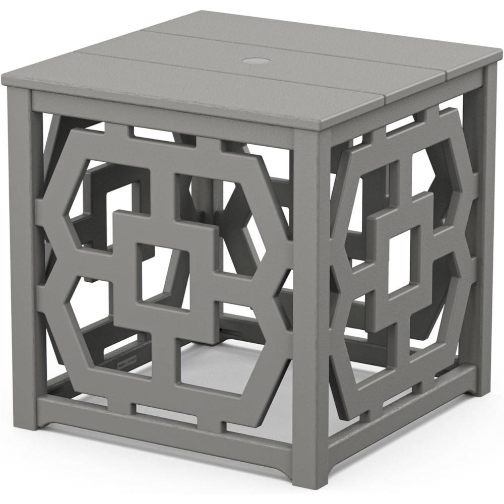 imageMartha Stewart by POLYWOOD Chinoiserie Outdoor Umbrella Stand Accent Table White Lattice 22x22 Square Durable HDPE AllWeather Small Patio Furniture for Backyard Deck Garden Made in The USASlate Grey