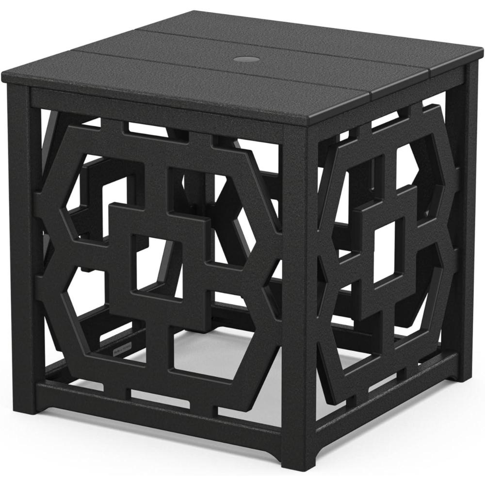imageMartha Stewart by POLYWOOD Chinoiserie Outdoor Umbrella Stand Accent Table White Lattice 22x22 Square Durable HDPE AllWeather Small Patio Furniture for Backyard Deck Garden Made in The USABlack