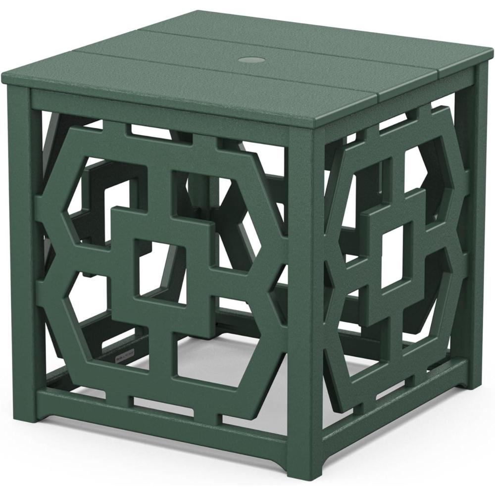 imageMartha Stewart by POLYWOOD Chinoiserie Outdoor Umbrella Stand Accent Table White Lattice 22x22 Square Durable HDPE AllWeather Small Patio Furniture for Backyard Deck Garden Made in The USAGreen