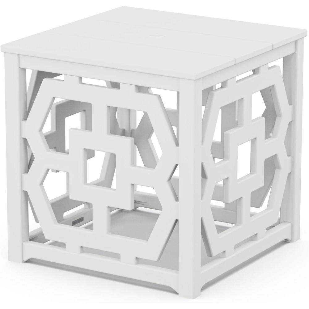 imageMartha Stewart by POLYWOOD Chinoiserie Outdoor Umbrella Stand Accent Table White Lattice 22x22 Square Durable HDPE AllWeather Small Patio Furniture for Backyard Deck Garden Made in The USAWhite