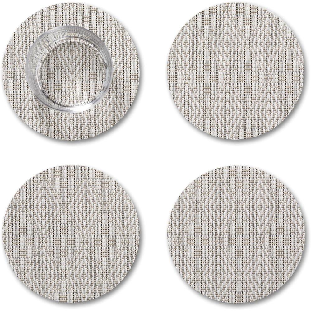 imageMartha by Martha Stewart Chilewich Boxwood Coasters in Abalone Set of 4 StainResistant Woven Textile with Recycled Felt Backing 5 RoundFlax