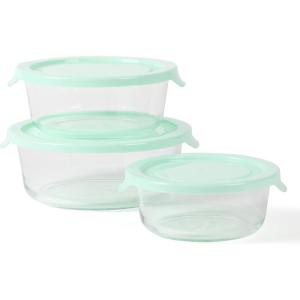 Martha Stewart Hadsell 6 Piece 32.1 oz, 22 oz, 13.5 oz Round Borosilicate Glass Storage Container Set w/PP Pop Martha Blue Lids(Round (32.1oz  22oz  13.5oz))