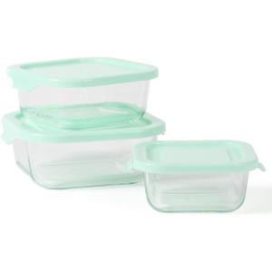 Martha Stewart Hadsell 6 Piece 32.1 oz, 22 oz, 13.5 oz Round Borosilicate Glass Storage Container Set w/PP Pop Martha Blue Lids(Square (27oz  17.6oz  10.8oz))