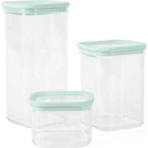 Martha Stewart Hadsell 6 Piece 32.1 oz, 22 oz, 13.5 oz Round Borosilicate Glass Storage Container Set w/PP Pop Martha Blue Lids(Square (60oz  37oz  17oz))