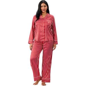 Martha Stewart Sleepwear for Women | Silky Satin 2-Piece Long Sleeve Notch Collar Pajama Set | Sleek, Soft & Alluring