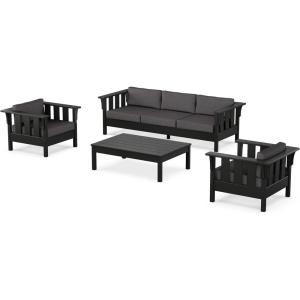 Martha Stewart by POLYWOOD® Acadia 4-Piece Deep Seating Set with Sofa in Black (Sky Blue)(Ash Charcoal)