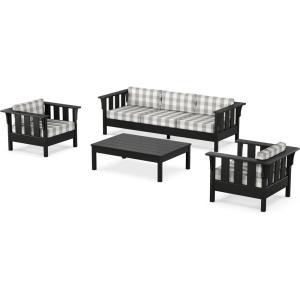 Martha Stewart by POLYWOOD® Acadia 4-Piece Deep Seating Set with Sofa in Black (Sky Blue)(Buffalo Plaid Grey Mist)