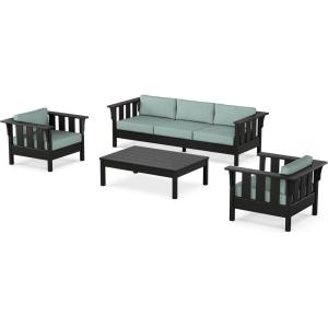 Martha Stewart by POLYWOOD® Acadia 4-Piece Deep Seating Set with Sofa in Black (Sky Blue)(Glacier Spa)