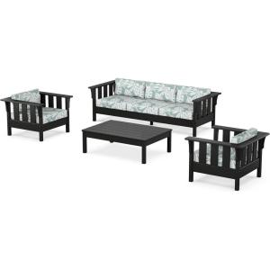 Martha Stewart by POLYWOOD® Acadia 4-Piece Deep Seating Set with Sofa in Black (Sky Blue)(Leaf Glacier Spa)