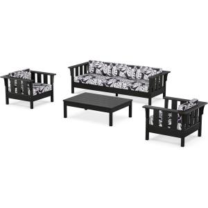 Martha Stewart by POLYWOOD® Acadia 4-Piece Deep Seating Set with Sofa in Black (Sky Blue)(Leaf Navy)