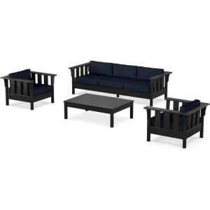 Martha Stewart by POLYWOOD® Acadia 4-Piece Deep Seating Set with Sofa in Black (Sky Blue)(Marine Indigo)
