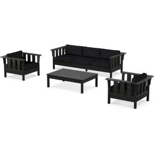 Martha Stewart by POLYWOOD® Acadia 4-Piece Deep Seating Set with Sofa in Black (Sky Blue)(Midnight Linen)