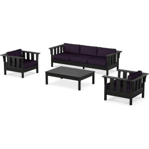Martha Stewart by POLYWOOD® Acadia 4-Piece Deep Seating Set with Sofa in Black (Sky Blue)(Navy Linen)