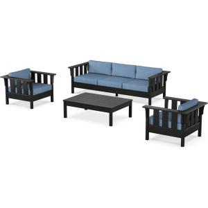Martha Stewart by POLYWOOD® Acadia 4-Piece Deep Seating Set with Sofa in Black (Sky Blue)(Sky Blue)