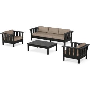 Martha Stewart by POLYWOOD® Acadia 4-Piece Deep Seating Set with Sofa in Black (Sky Blue)(Spiced Burlap)