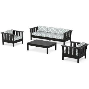 Martha Stewart by POLYWOOD® Acadia 4-Piece Deep Seating Set with Sofa in Black (Sky Blue)(Trellis Glacier Spa)
