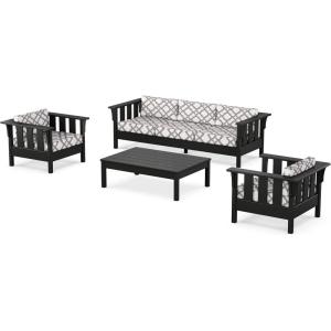 Martha Stewart by POLYWOOD® Acadia 4-Piece Deep Seating Set with Sofa in Black (Sky Blue)(Trellis Grey Mist)