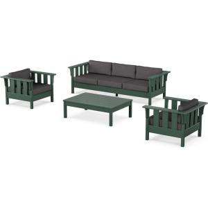 Martha Stewart by POLYWOOD® Acadia 4-Piece Deep Seating Set with Sofa in Green (Buffalo Plaid Grey Mist)(Ash Charcoal)