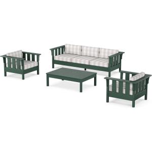 Martha Stewart by POLYWOOD® Acadia 4-Piece Deep Seating Set with Sofa in Green (Buffalo Plaid Grey Mist)(Buffalo Plaid Dune Burlap)