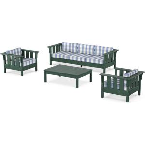 Martha Stewart by POLYWOOD® Acadia 4-Piece Deep Seating Set with Sofa in Green (Buffalo Plaid Grey Mist)(Buffalo Plaid Sky Blue)