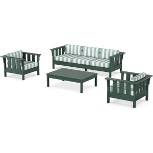Martha Stewart by POLYWOOD® Acadia 4-Piece Deep Seating Set with Sofa in Green (Buffalo Plaid Grey Mist)(Cabana Stripe Glacier Spa)