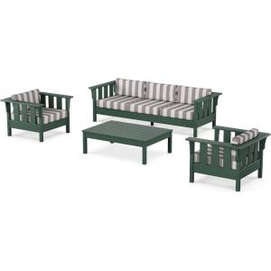 Martha Stewart by POLYWOOD® Acadia 4-Piece Deep Seating Set with Sofa in Green (Buffalo Plaid Grey Mist)(Cabana Stripe Grey Mist)