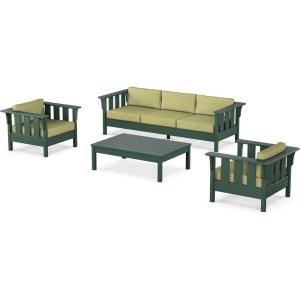 Martha Stewart by POLYWOOD® Acadia 4-Piece Deep Seating Set with Sofa in Green (Buffalo Plaid Grey Mist)(Chartreuse Boucle)
