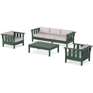 Martha Stewart by POLYWOOD® Acadia 4-Piece Deep Seating Set with Sofa in Green (Buffalo Plaid Grey Mist)(Dune Burlap)