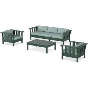 Martha Stewart by POLYWOOD® Acadia 4-Piece Deep Seating Set with Sofa in Green (Buffalo Plaid Grey Mist)(Glacier Spa)