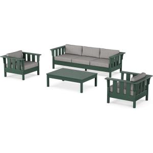 Martha Stewart by POLYWOOD® Acadia 4-Piece Deep Seating Set with Sofa in Green (Buffalo Plaid Grey Mist)(Grey Mist)