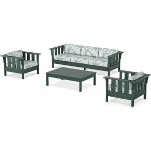 Martha Stewart by POLYWOOD® Acadia 4-Piece Deep Seating Set with Sofa in Green (Buffalo Plaid Grey Mist)(Leaf Glacier Spa)