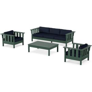 Martha Stewart by POLYWOOD® Acadia 4-Piece Deep Seating Set with Sofa in Green (Buffalo Plaid Grey Mist)(Marine Indigo)
