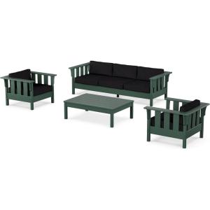 Martha Stewart by POLYWOOD® Acadia 4-Piece Deep Seating Set with Sofa in Green (Buffalo Plaid Grey Mist)(Midnight Linen)