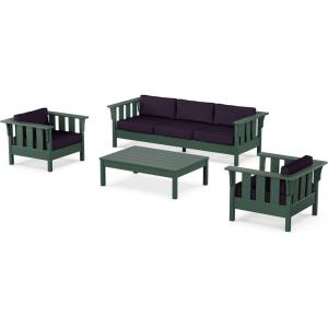Martha Stewart by POLYWOOD® Acadia 4-Piece Deep Seating Set with Sofa in Green (Buffalo Plaid Grey Mist)(Navy Linen)